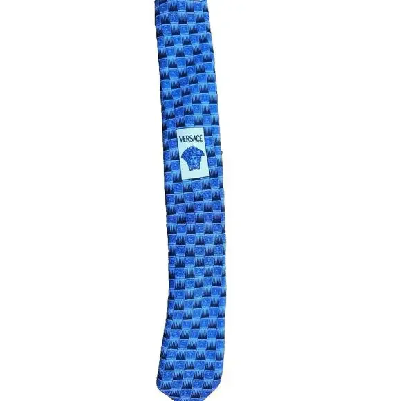 Versace Tie All Logo pattern Men's 100% Silk Blue A001936